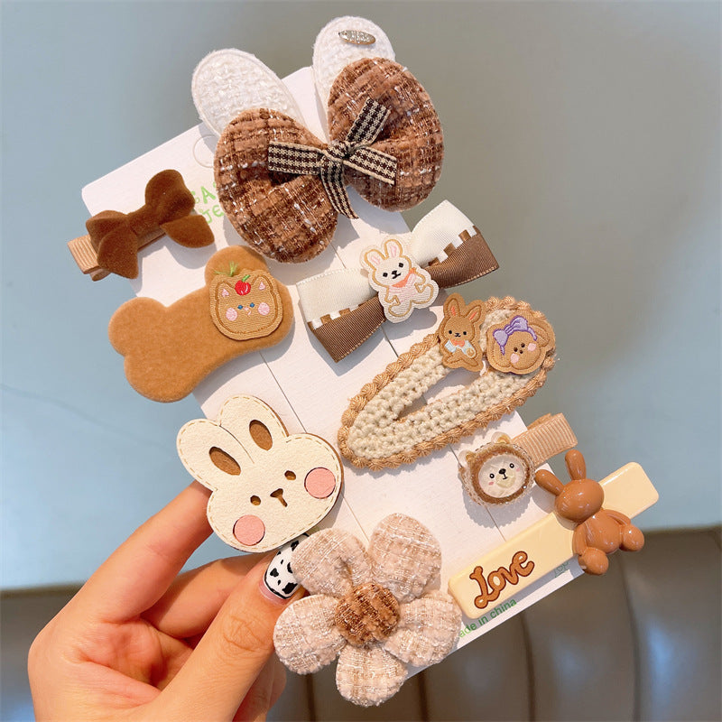 Wholesale Multi Piece Set Autumn and Winter Plush Hair Clip, Children's Coffee Color Cute Forehead Bangs Hair Clip